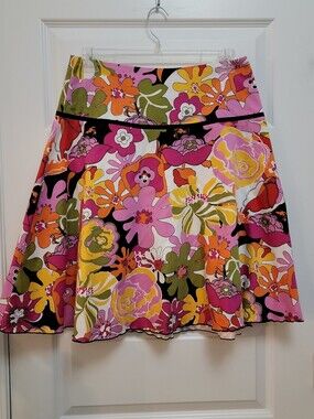 Vintage F.L. Malik multicolor flower floral print A-line skirt 60s/70s Size 10